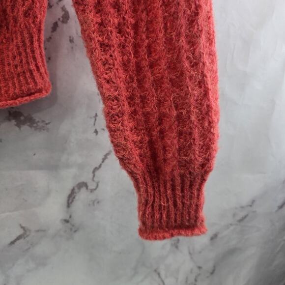 By Anthropologie Sweater Women Small Salmon Coral Wool Ruffle Off Shoulder - Picture 4 of 12